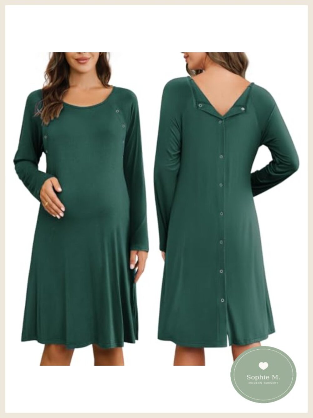 Maternity Nursing Nightgown Long Sleeve Hospital Breastfeeding Dress with Side